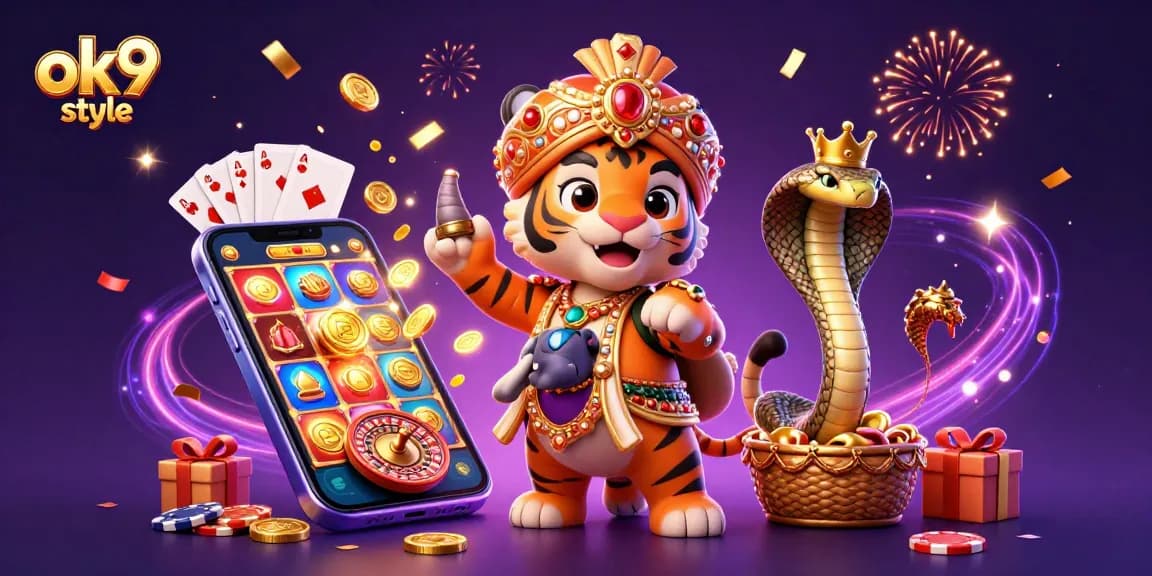 Engage with exciting slot games at ok9 style through this vibrant illustration.