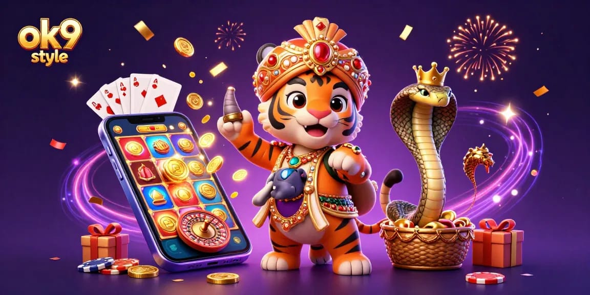 Engage with exciting slot games at ok9 style through this vibrant illustration.