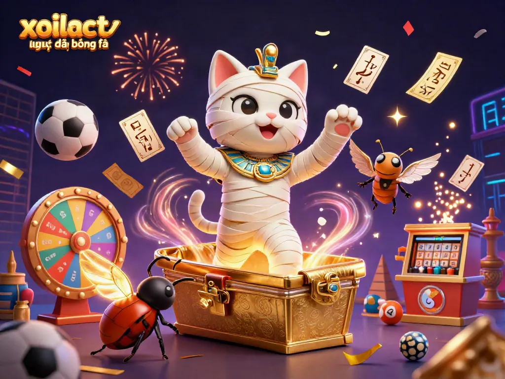 Experience the excitement of xoilac tv trực tiếp bóng đá in a vibrant sports-themed pyramid casino illustration.