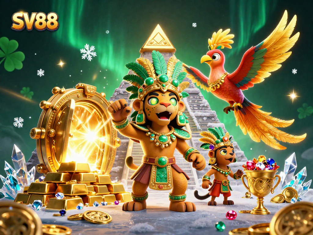 Engage in thrilling gameplay with SV88 as treasures and vibrant casino elements surround the scene.